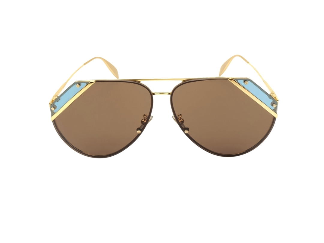 Alexander McQueen Alexander McQueen AM0092S-008 Sunglasses In Gold Metal Frame With Cut Blue-Brown Lenses