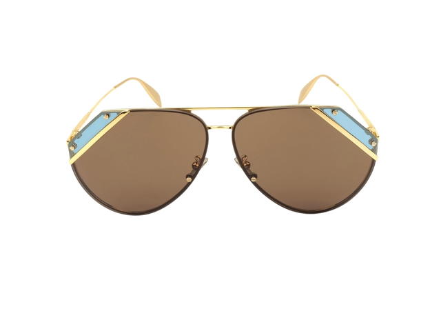 Alexander McQueen Alexander McQueen AM0092S-008 Sunglasses In Gold Metal Frame With Cut Blue-Brown Lenses - view 1