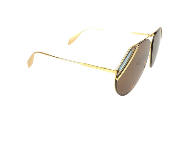 Alexander McQueen Alexander McQueen AM0092S-008 Sunglasses In Gold Metal Frame With Cut Blue-Brown Lenses - view 2