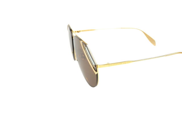Alexander McQueen Alexander McQueen AM0092S-008 Sunglasses In Gold Metal Frame With Cut Blue-Brown Lenses - view 3