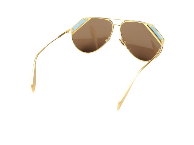 Alexander McQueen Alexander McQueen AM0092S-008 Sunglasses In Gold Metal Frame With Cut Blue-Brown Lenses - view 4