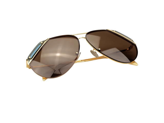 Alexander McQueen Alexander McQueen AM0092S-008 Sunglasses In Gold Metal Frame With Cut Blue-Brown Lenses - view 5