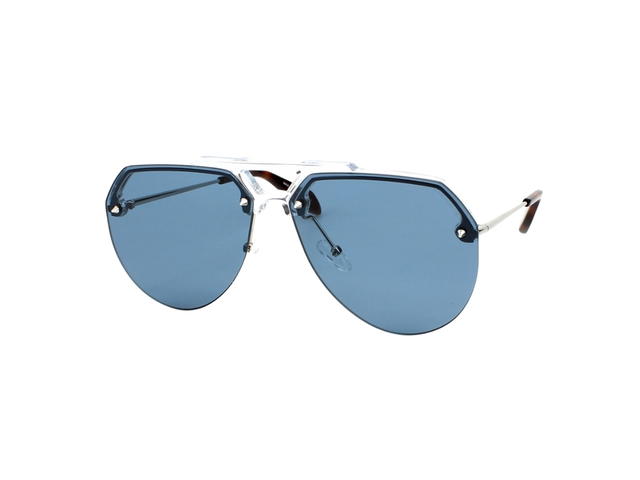 Alexander McQueen Alexander McQueen AM0139S-005 Sunglasses In Crystal Silver Acetate Frame With Blue Lenses - view 1