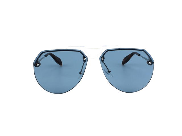 Alexander McQueen Alexander McQueen AM0139S-005 Sunglasses In Crystal Silver Acetate Frame With Blue Lenses - view 2