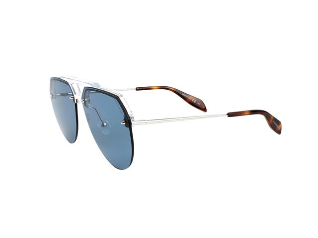 Alexander McQueen Alexander McQueen AM0139S-005 Sunglasses In Crystal Silver Acetate Frame With Blue Lenses - view 3