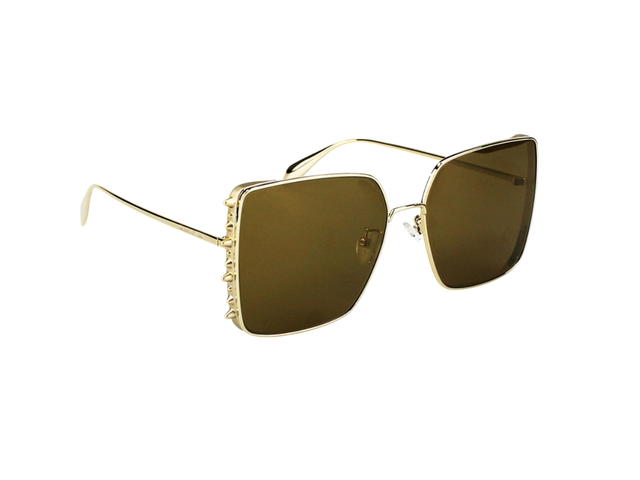 Alexander McQueen Alexander McQueen AM0309S-003-62 Sunglasses In Gold-Metal Frame-Rod Detail With Yellow Lenses - view 3