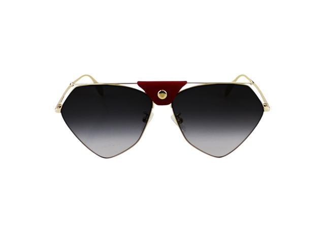 Alexander McQueen Alexander McQueen AM0317S-004-62 Sunglasses In Gold-Metal Frame-Burgandy Flap With Grey Lenses - view 2