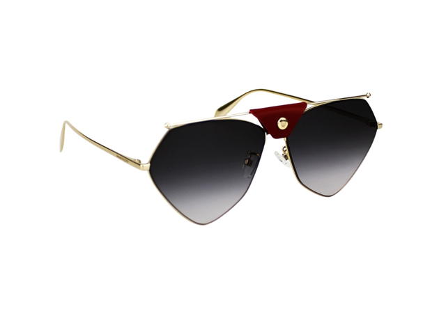 Alexander McQueen Alexander McQueen AM0317S-004-62 Sunglasses In Gold-Metal Frame-Burgandy Flap With Grey Lenses - view 3