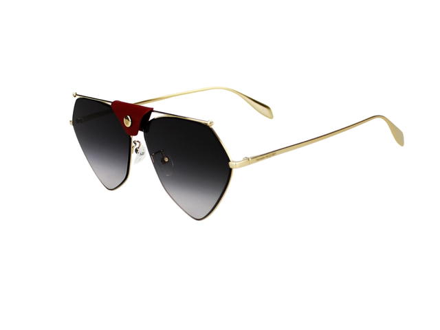 Alexander McQueen Alexander McQueen AM0317S-004-62 Sunglasses In Gold-Metal Frame-Burgandy Flap With Grey Lenses - view 4