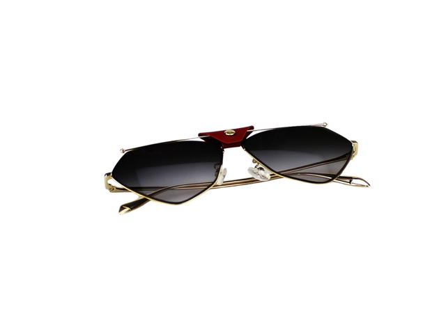 Alexander McQueen Alexander McQueen AM0317S-004-62 Sunglasses In Gold-Metal Frame-Burgandy Flap With Grey Lenses - view 6