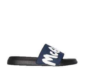 Buy Alexander McQueen Graffiti Logo Pool Slide Midnight Petrol And White at Sasom – Authentic and Ready to Ship