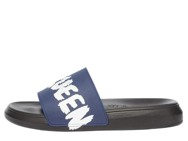 Alexander McQueen Alexander McQueen Graffiti Logo Pool Slide Midnight Petrol And White - view 2