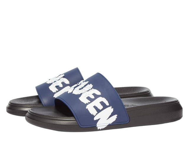 Alexander McQueen Alexander McQueen Graffiti Logo Pool Slide Midnight Petrol And White - view 3