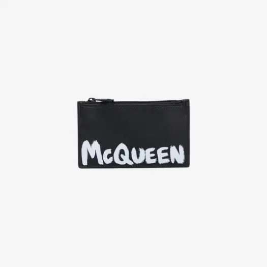 Buy Alexander McQueen Graffiti Logo Printed Zip Coin Card Holder Black at Sasom – Authentic and Ready to Ship