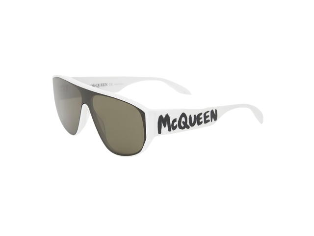 Alexander McQueen Alexander Mcqueen Graffiti Mask Sunglasses In Shiny White Acetate With Green Lenses - view 2