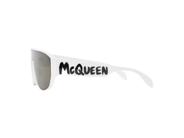 Alexander McQueen Alexander Mcqueen Graffiti Mask Sunglasses In Shiny White Acetate With Green Lenses - view 3