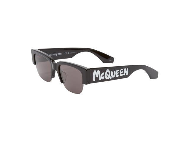 Alexander McQueen Alexander Mcqueen Graffiti Square Sunglasses In Shiny Nlack Acetate With Solid Smoke Lenses - view 2