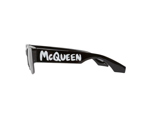Alexander McQueen Alexander Mcqueen Graffiti Square Sunglasses In Shiny Nlack Acetate With Solid Smoke Lenses - view 3