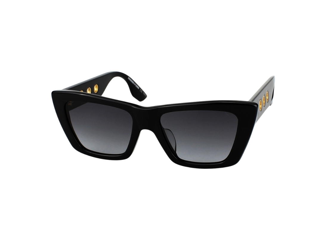 Alexander McQueen Alexander McQueen MQ0019SA-001-52 Sunglasses In Black Acetate Frame-Golde Hole Detail With Grey Lenses