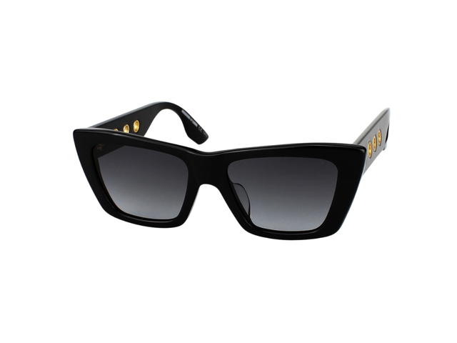 Alexander McQueen Alexander McQueen MQ0019SA-001-52 Sunglasses In Black Acetate Frame-Golde Hole Detail With Grey Lenses - view 1