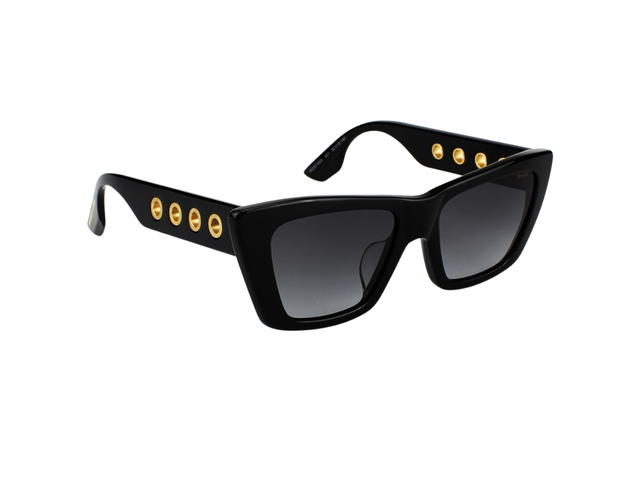 Alexander McQueen Alexander McQueen MQ0019SA-001-52 Sunglasses In Black Acetate Frame-Golde Hole Detail With Grey Lenses - view 3