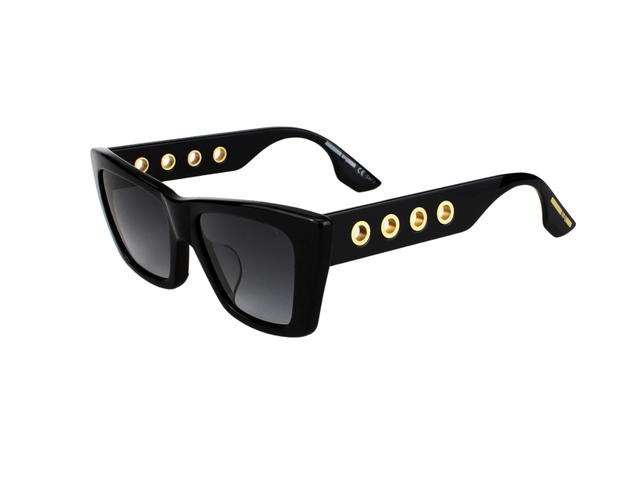 Alexander McQueen Alexander McQueen MQ0019SA-001-52 Sunglasses In Black Acetate Frame-Golde Hole Detail With Grey Lenses - view 4