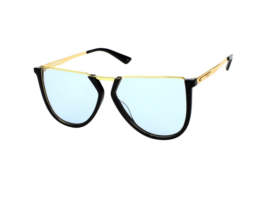 Alexander McQueen Alexander McQueen MQ0161S-005 Sunglasses In Black-Gold Metal Frame With Light Blue Lenses