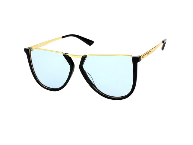 Alexander McQueen Alexander McQueen MQ0161S-005 Sunglasses In Black-Gold Metal Frame With Light Blue Lenses - view 1