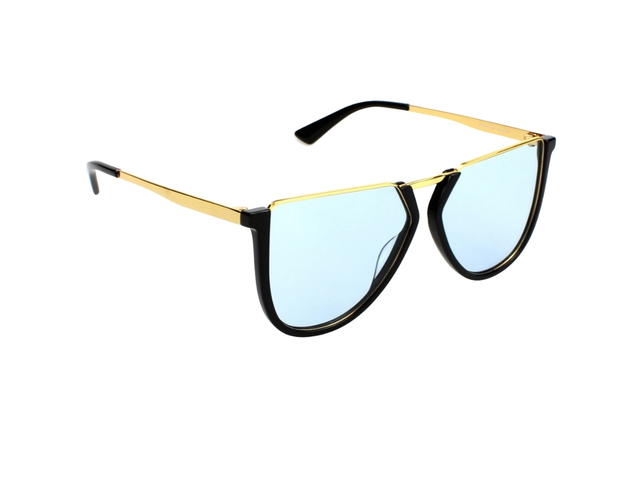 Alexander McQueen Alexander McQueen MQ0161S-005 Sunglasses In Black-Gold Metal Frame With Light Blue Lenses - view 3