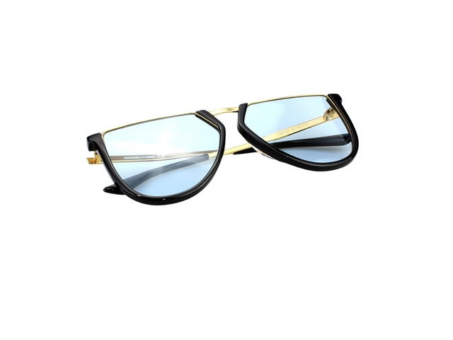 Alexander McQueen Alexander McQueen MQ0161S-005 Sunglasses In Black-Gold Metal Frame With Light Blue Lenses - view 6