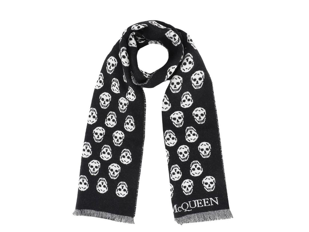 Alexander McQueen Alexander Mcqueen Reversible Fringed Logo-Jacquard Wool Scarf Black