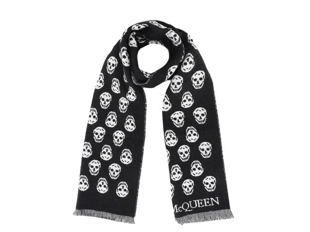 Alexander McQueen Alexander Mcqueen Reversible Fringed Logo-Jacquard Wool Scarf Black - view 1