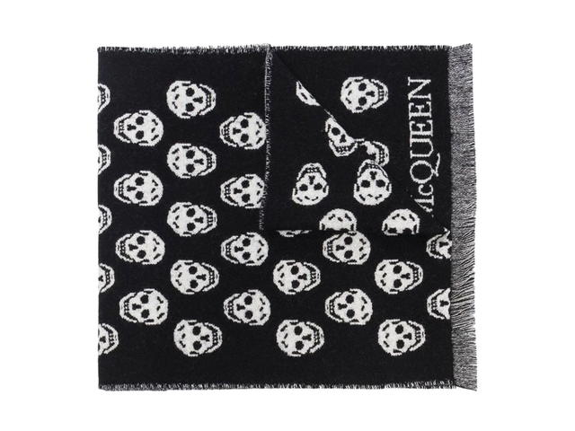 Alexander McQueen Alexander Mcqueen Reversible Fringed Logo-Jacquard Wool Scarf Black - view 2