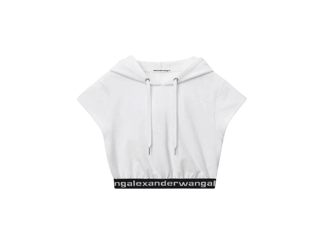 Alexander Wang Alexander Wang Cap Sleeve Hoodie In Stretch Corduroy White (W)