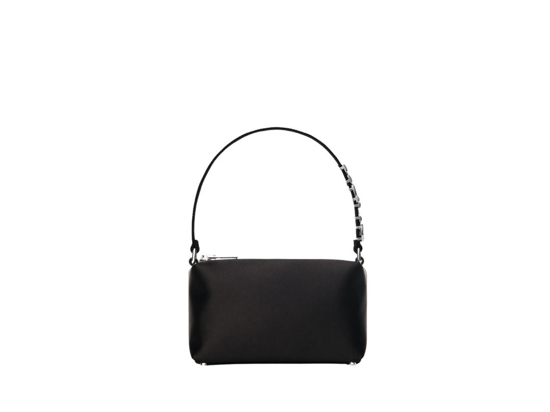 Alexander Wang Alexander Wang Heiress Medium Pouch In Satin With A Webbed Nylon Crystal Logo Top Handle Black