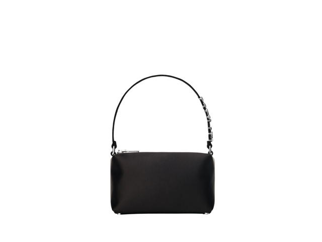 Alexander Wang Alexander Wang Heiress Medium Pouch In Satin With A Webbed Nylon Crystal Logo Top Handle Black - view 1