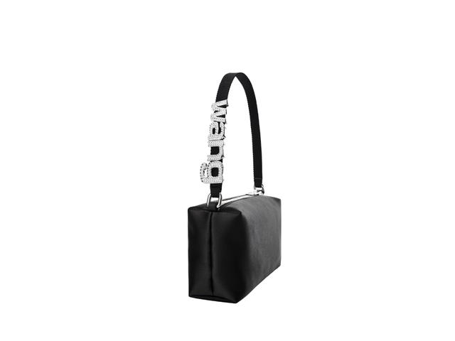 Alexander Wang Alexander Wang Heiress Medium Pouch In Satin With A Webbed Nylon Crystal Logo Top Handle Black - view 2