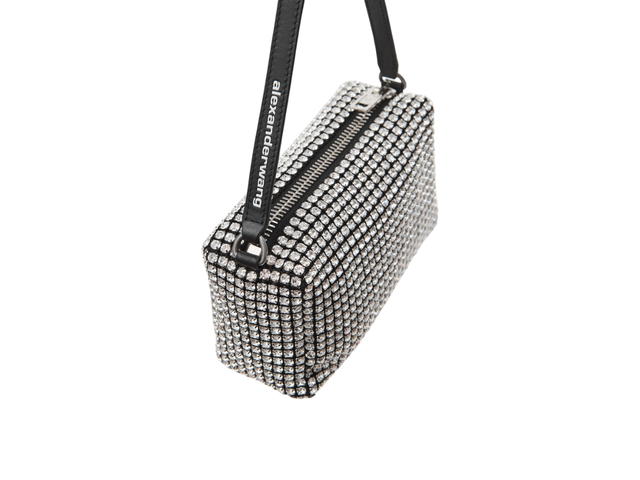 Alexander Wang Alexander Wang Medium-Sized Pouch Bag In Rhinestone Mesh White Crystal With a Logo Embossed Top Handle - view 2