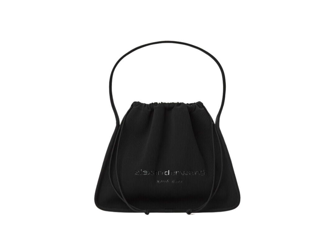 Alexander Wang Alexander Wang Ryan Large Bag In Ribbed Knit With Logo Printed Across Front Black