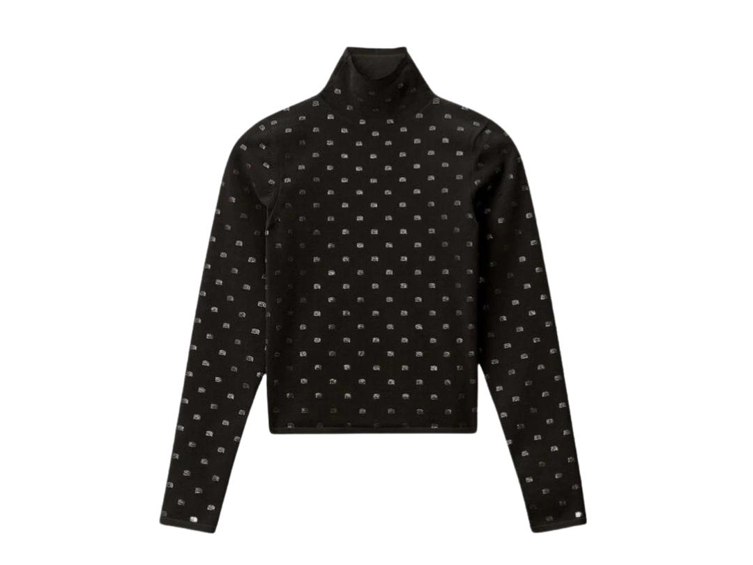 Alexander Wang Alexander Wang Stretch Nylon Crystal Logo Turtleneck Black (W)