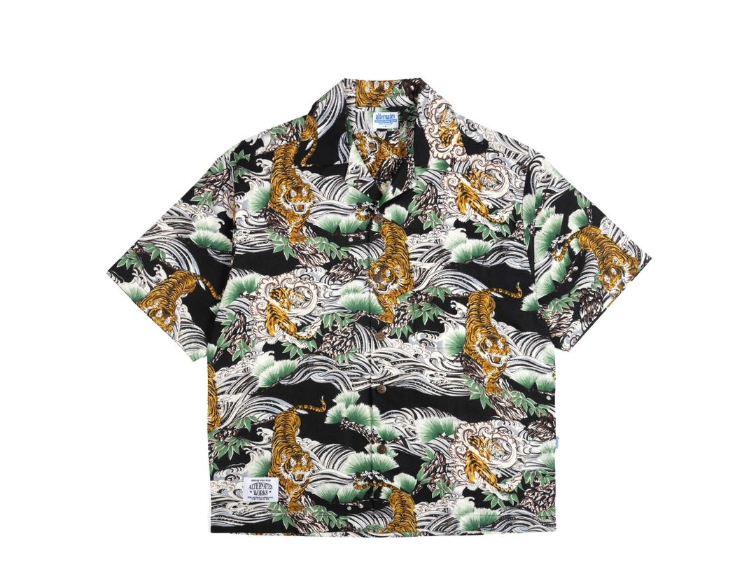 Alternates Alternates Hawaii Tiger Open Shirt Black