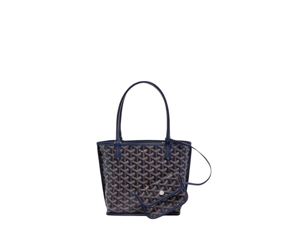 Goyard Goyard Anjou Mini Bag In Chevroches Calfskin And Goyardine Canvas With Silver Hardware Navy Blue