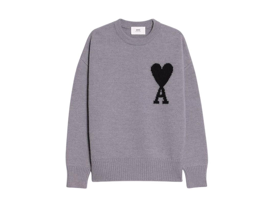 Ami Paris Ami De Coeur Crewneck Sweater Grey Black