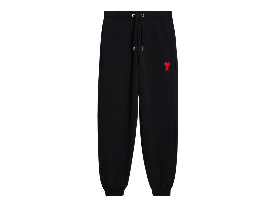 Ami Paris Ami de Coeur Embroidered-Logo Cotton Track Pants Black