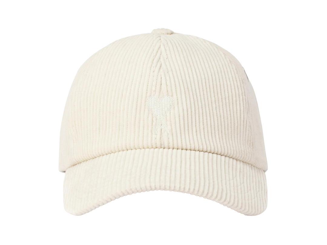 Ami Paris Ami De Coeur Embroidery Cap In Cotton Corduroy Velvet Off-White