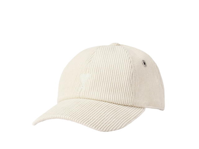 Ami Paris Ami De Coeur Embroidery Cap In Cotton Corduroy Velvet Off-White - view 3