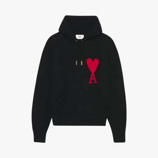 Ami Paris AMI de Coeur Oversize Intarsia Hoodie Black Red - 22SS - view 2
