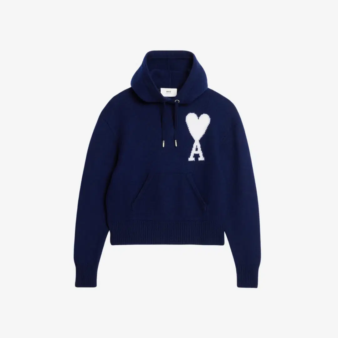 Ami Paris AMI de Coeur Oversize Intarsia Hoodie Nautic Blue White