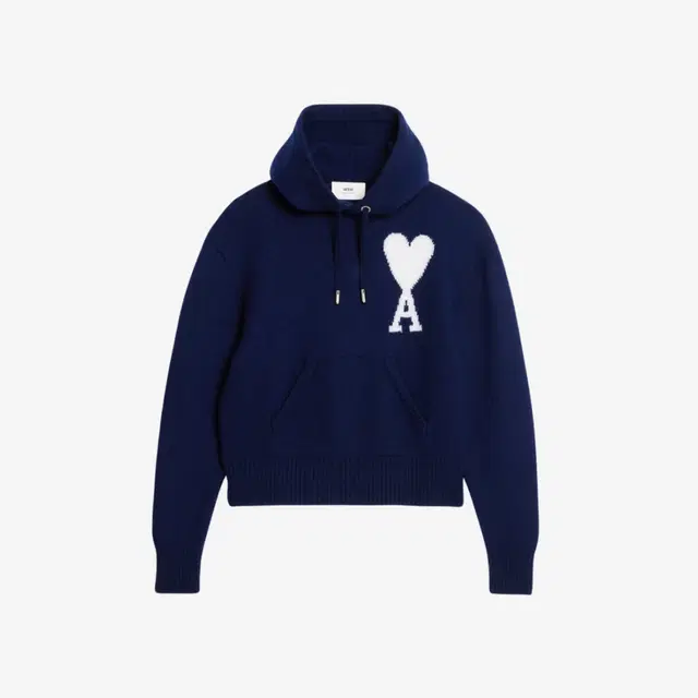 Ami Paris AMI de Coeur Oversize Intarsia Hoodie Nautic Blue White - view 2