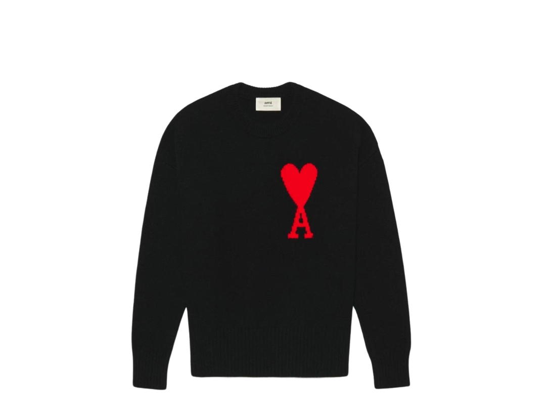 Ami Paris Ami de Coeur Oversize Intarsia Sweater Black Red